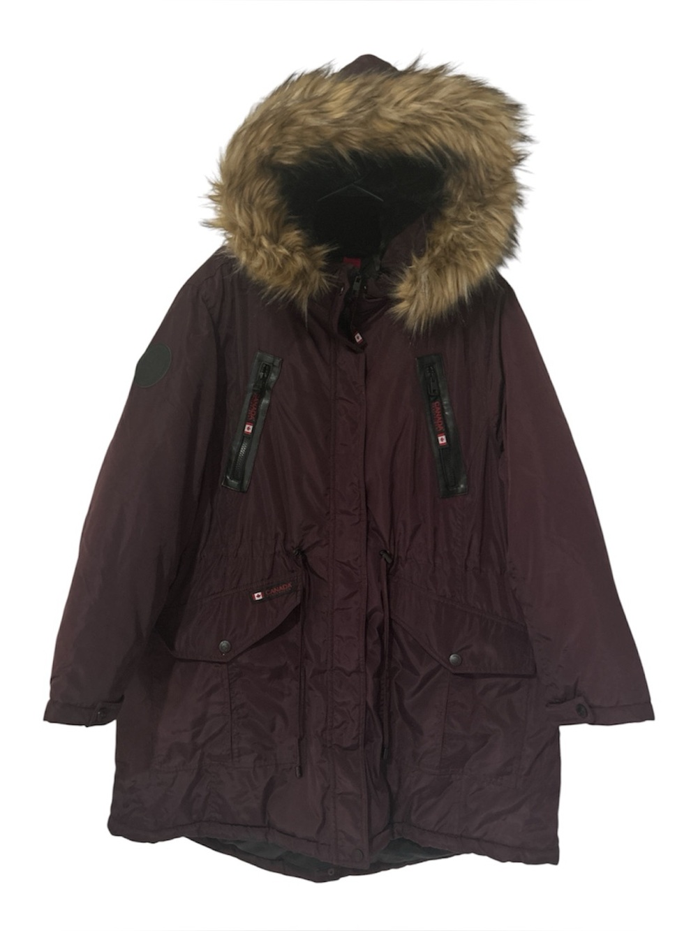 Canada Weather Gear Tie Waist Puffer Faux Fur Hood Parka Coat in Maroon - 2X